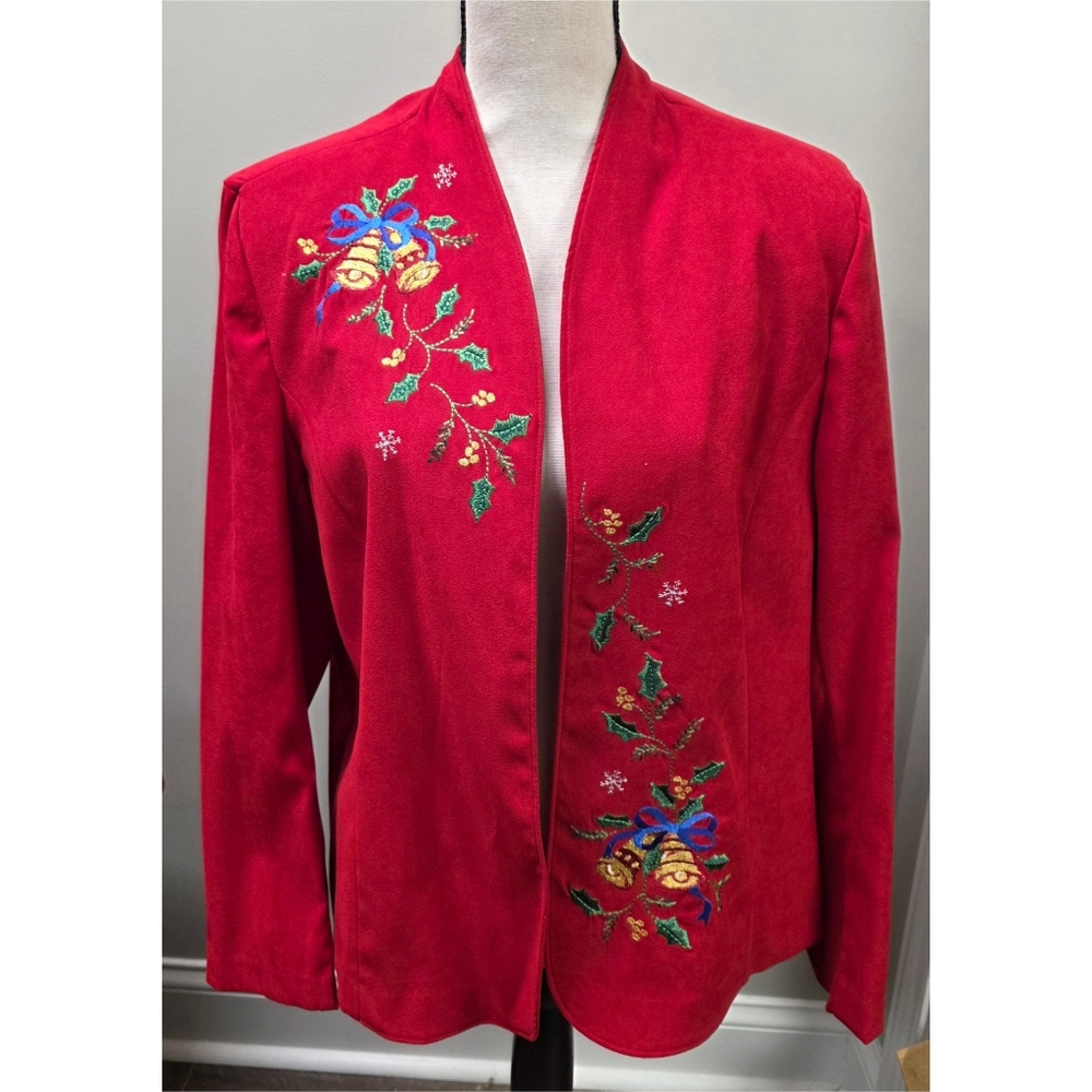 Southern Lady Embroidered Red Christmas‎ Jacket Size 16 Vintage